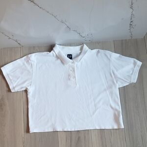 GAP Polo Shirt Womens L White Cropped Casual